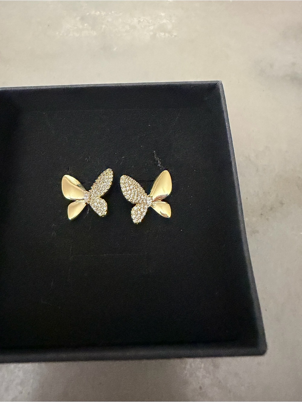 Gold Butterfly Crystal Stud Earrings - Elegant Women's Jewelry